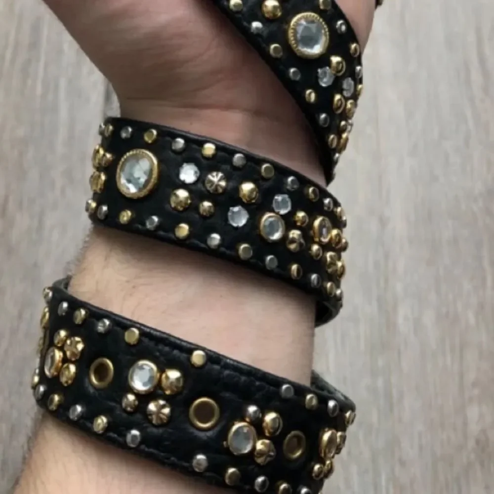 Japanese Y2K Punk Crystal Studded Black and Gold Belt Unisex One Size